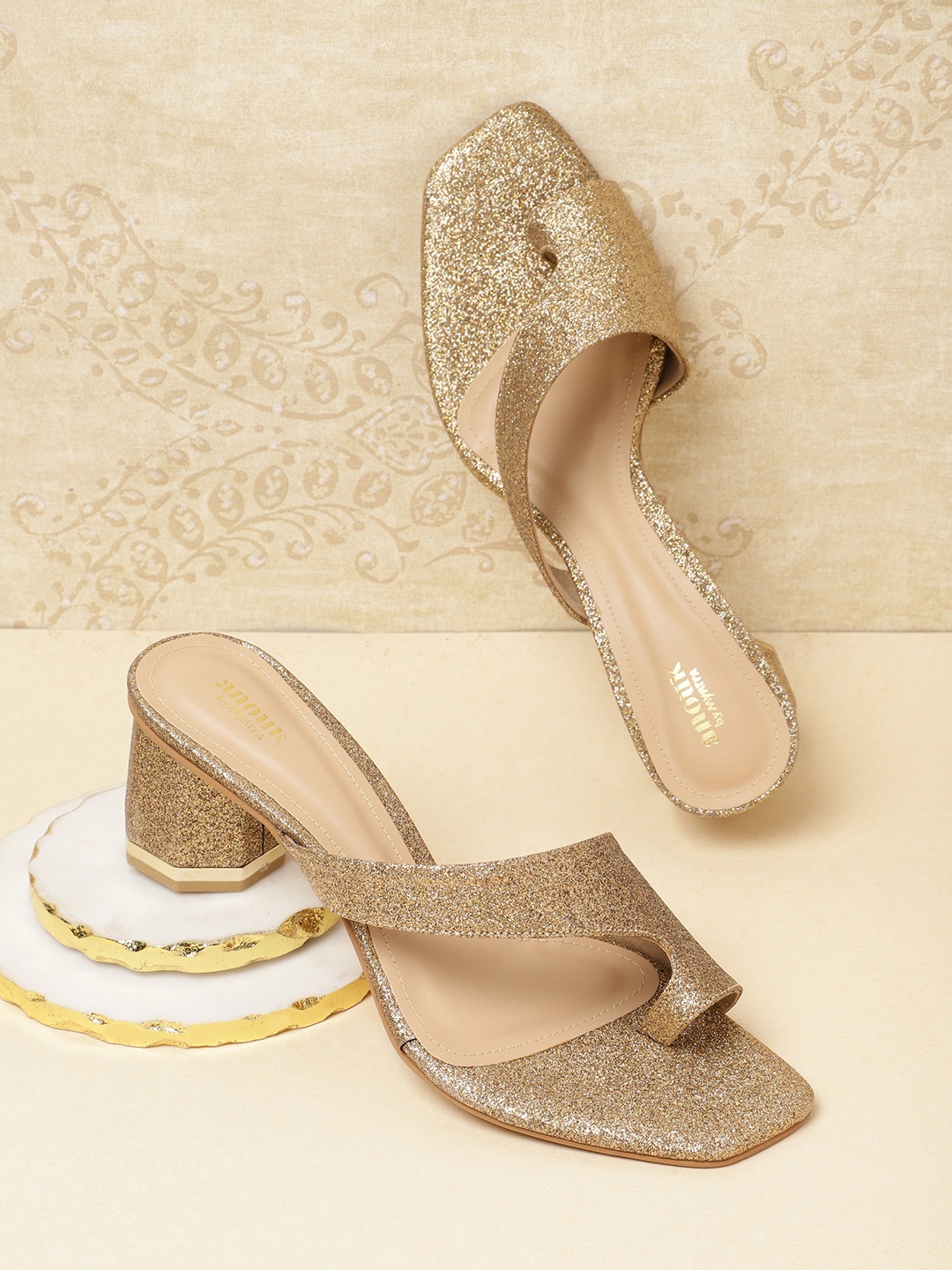 

Anouk Women Gold-Toned Glitter Effect Handcrafted Party Heels