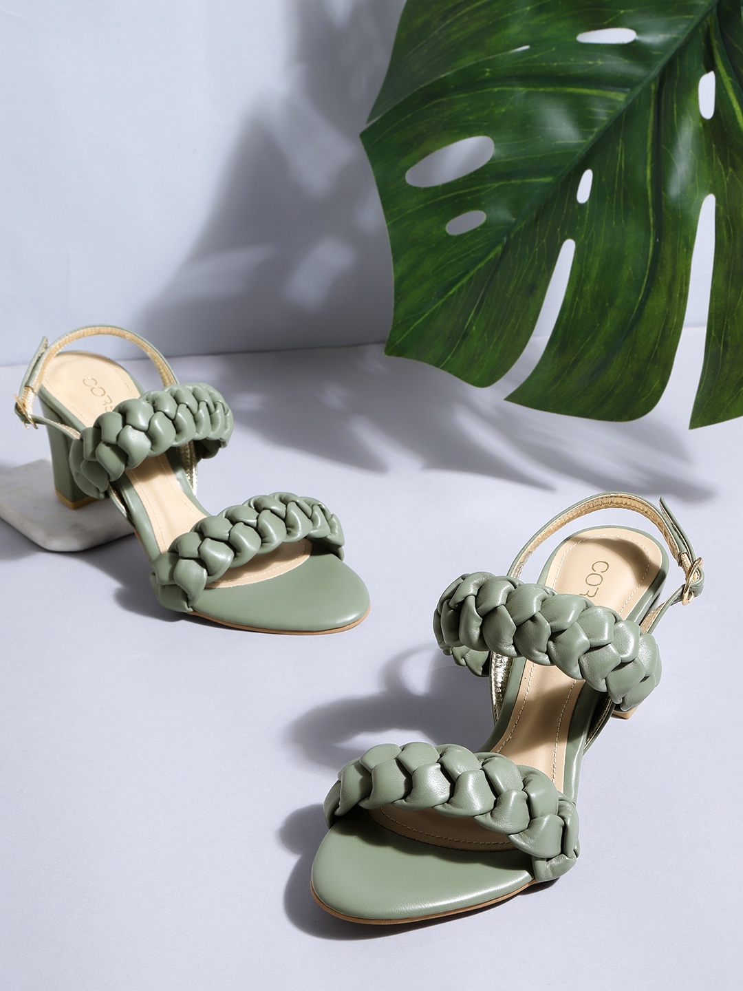 

CORSICA Women Olive Green Braided Handcrafted Block Heels