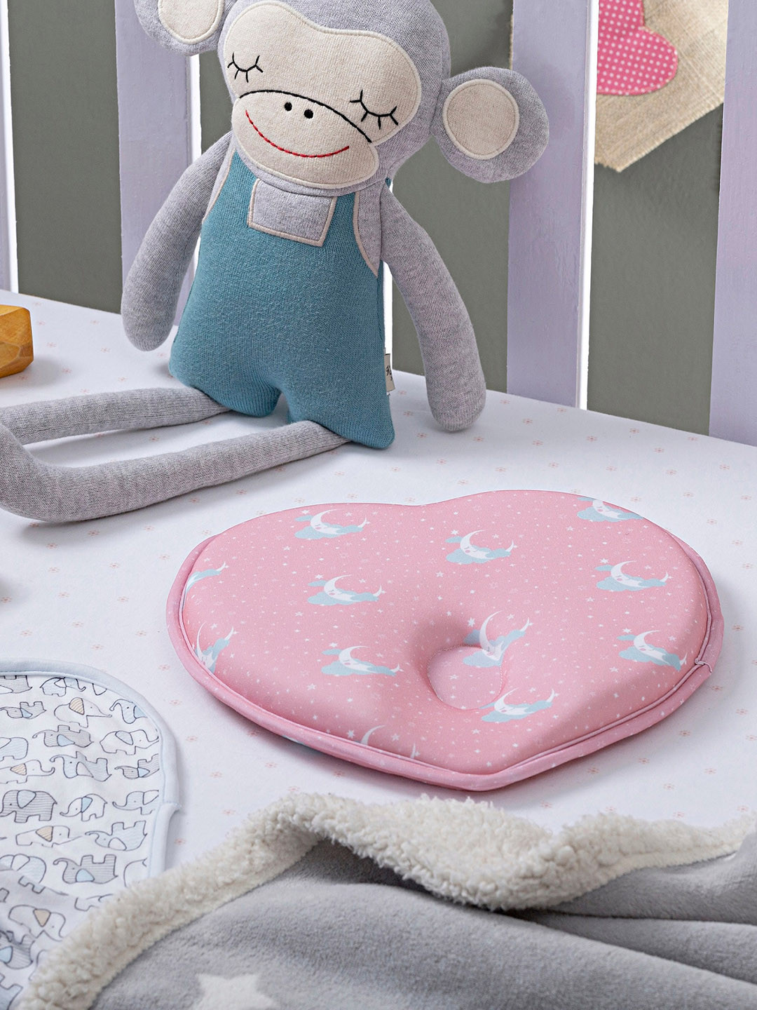 

The White Willow Infant Kids Pink & Blue Printed Baby Pillow
