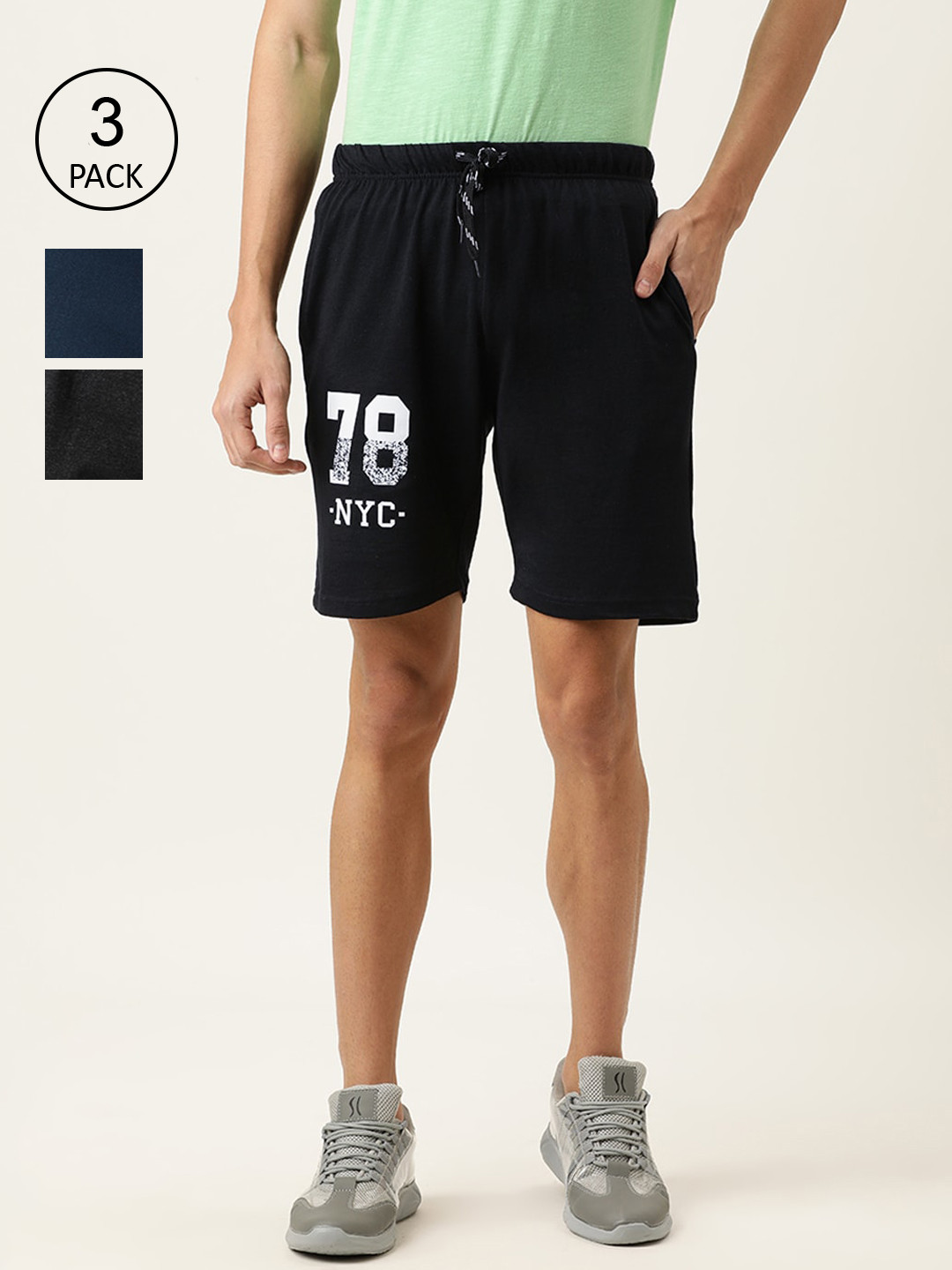 

Urban Dog Men Pack Of 3 Printed Regular Shorts, Black