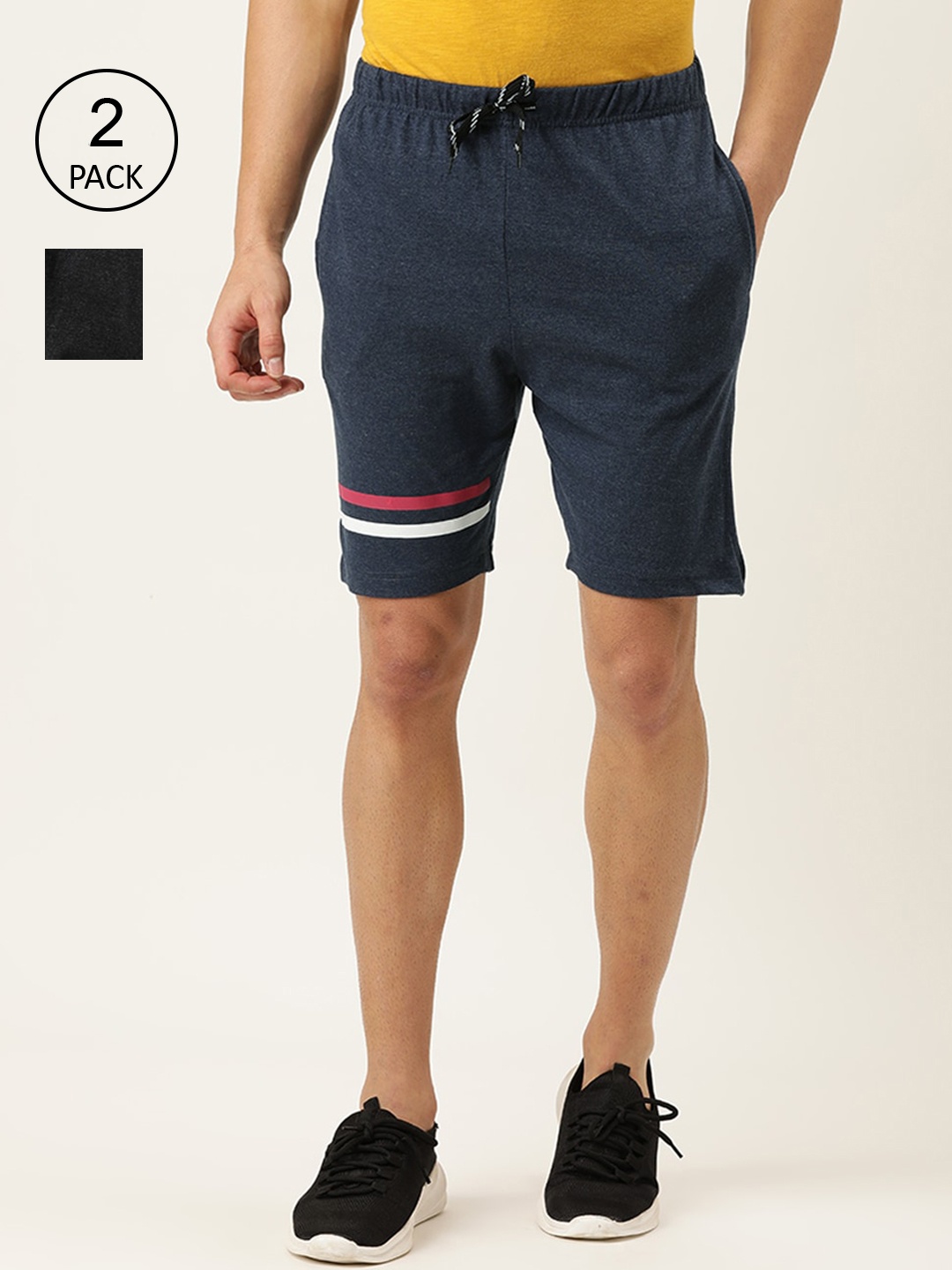 

Urban Dog Men Pack Of 2 Blue & Black Cotton Regular Shorts