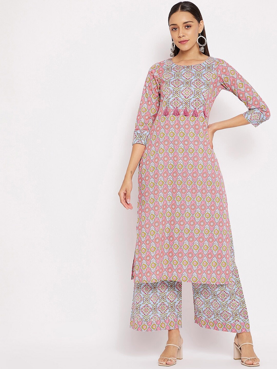 

Tissu Women Multicoloured Ethnic Motifs Printed Regular Pure Cotton Kurta with Palazzos, Multi