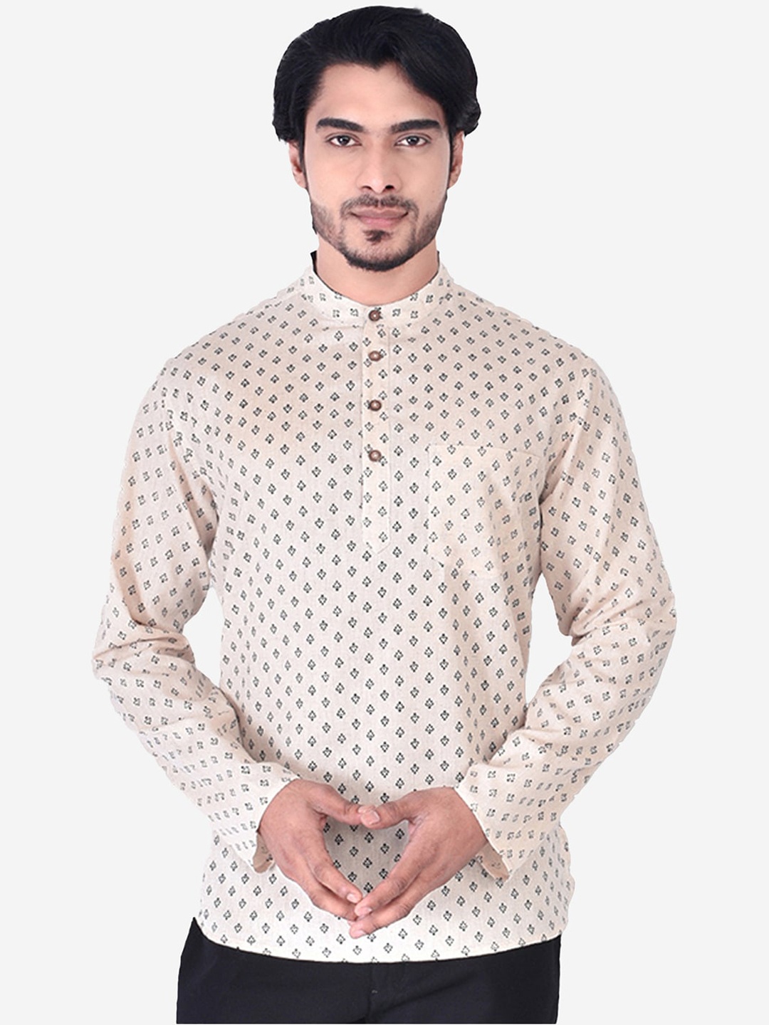 

Manthan Men Cream-Coloured Ethnic Motif Printed Kurta