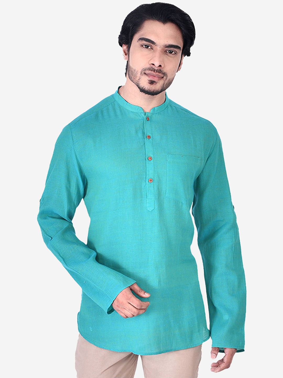 

Manthan Men Turquoise Blue Short Kurta