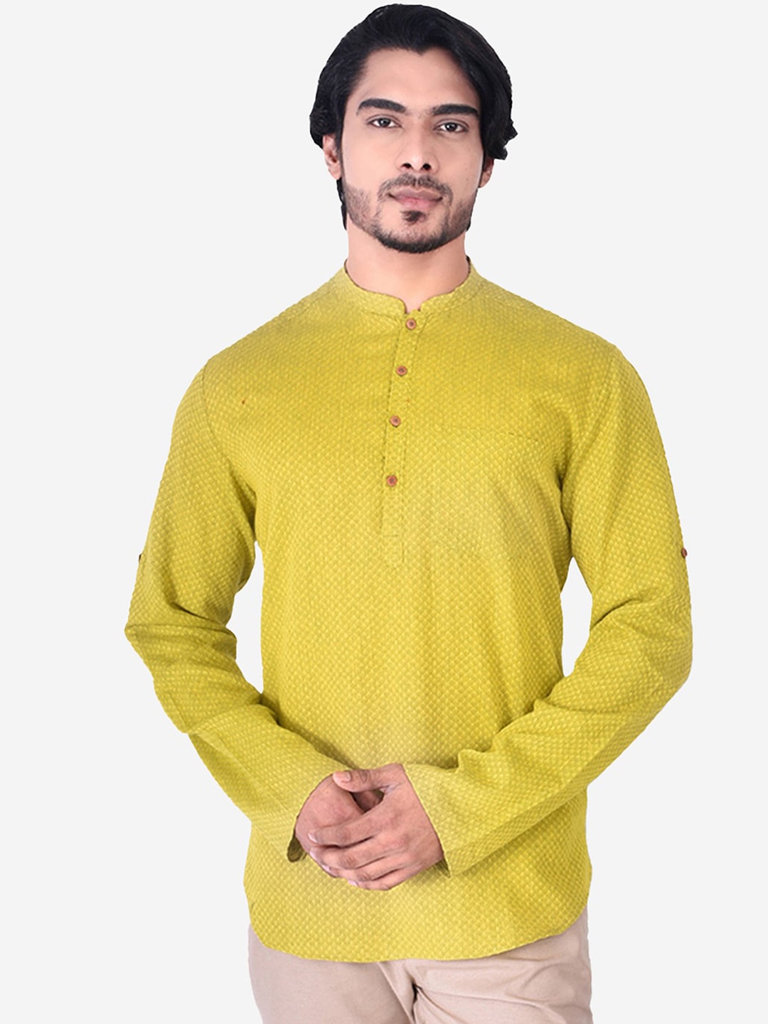 

Manthan Men Lime Green Short Kurta