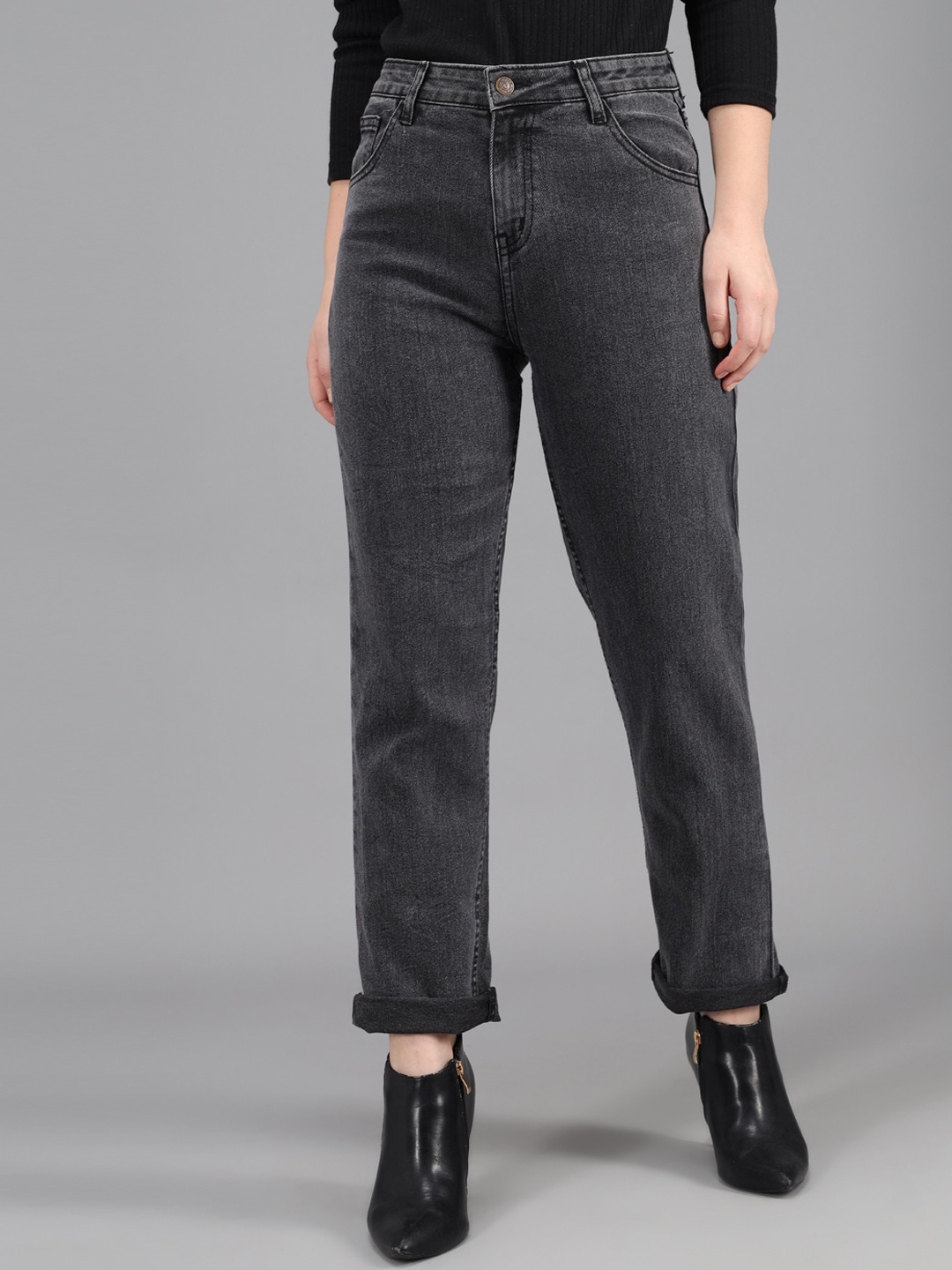 

Kotty Women Charcoal Grey Slim Fit High-Rise Jeans
