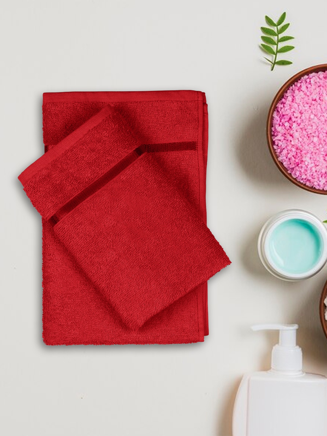 

Story@home Set Of 2 Solid 450 GSM Pure Cotton Hand Towels, Red