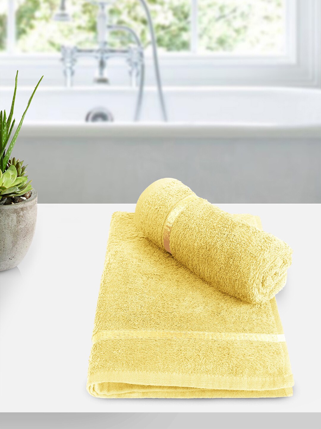 

Story@home Set Of 2 Solid 450 GSM Pure Hand Face Towels, Yellow