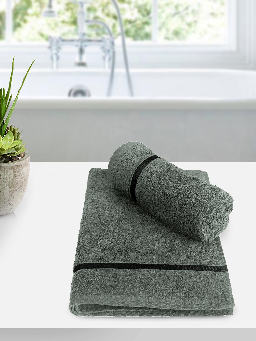 

Story@home Set Of 2 Solid 450 GSM Pure Cotton Hand Towels, Charcoal