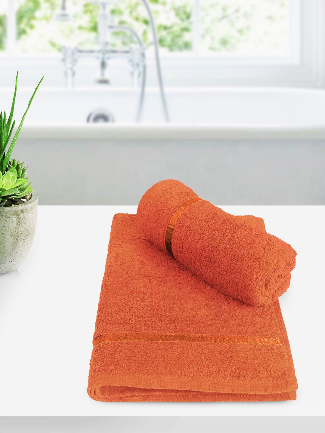 

Story@home Set Of 2 Orange Solid Pure Cotton 450 GSM Hand Towels