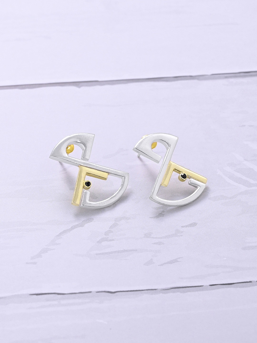 

March by FableStreet Silver-Toned Geometric Zircon Studded Studs Earrings