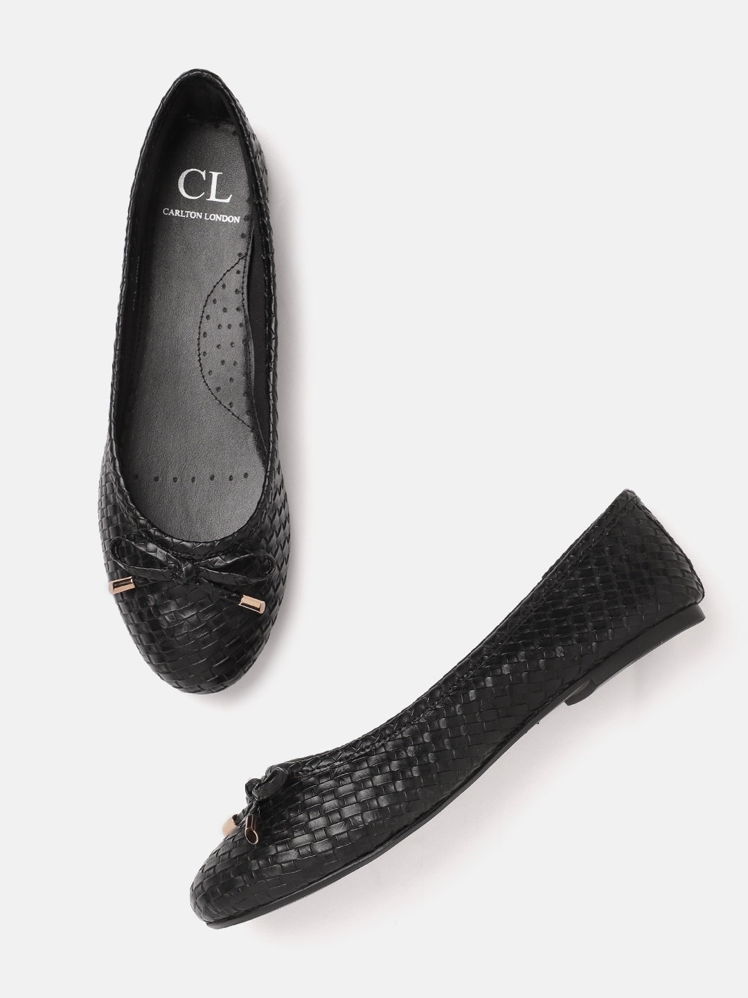 

Carlton London Women Black Basketweave Ballerinas with Bows Detail