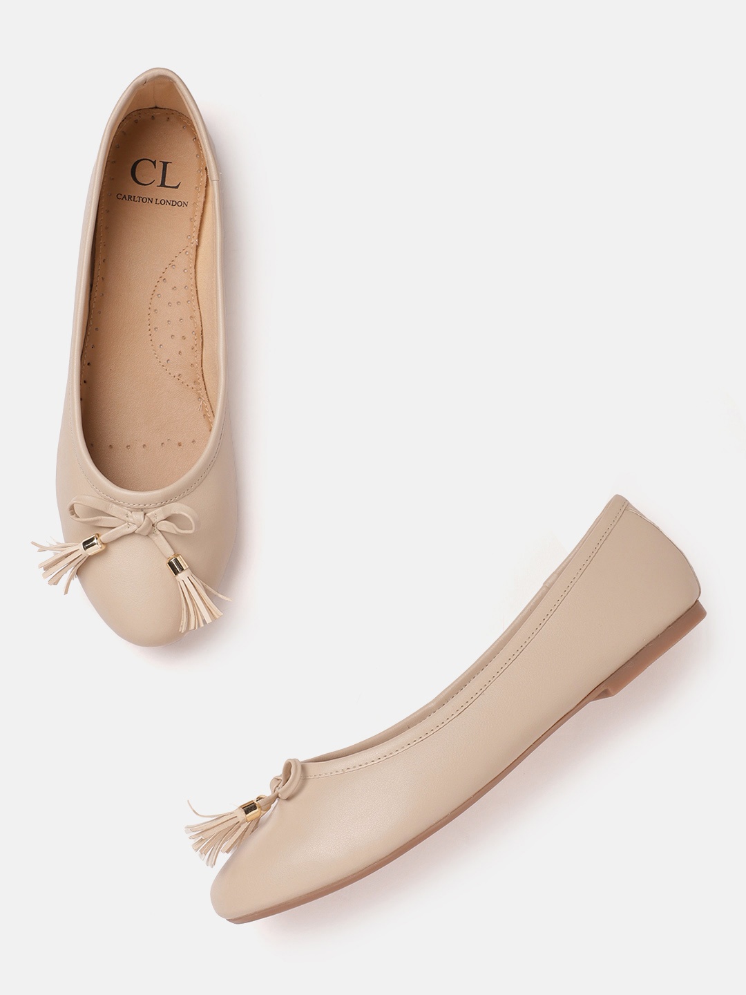 

Carlton London Women Beige Solid Ballerinas with Bows Detail