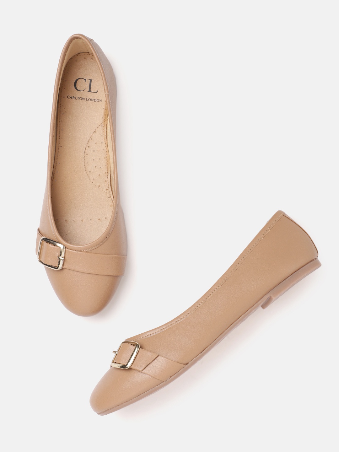 

Carlton London Women Beige Solid Ballerinas with Buckle Detail