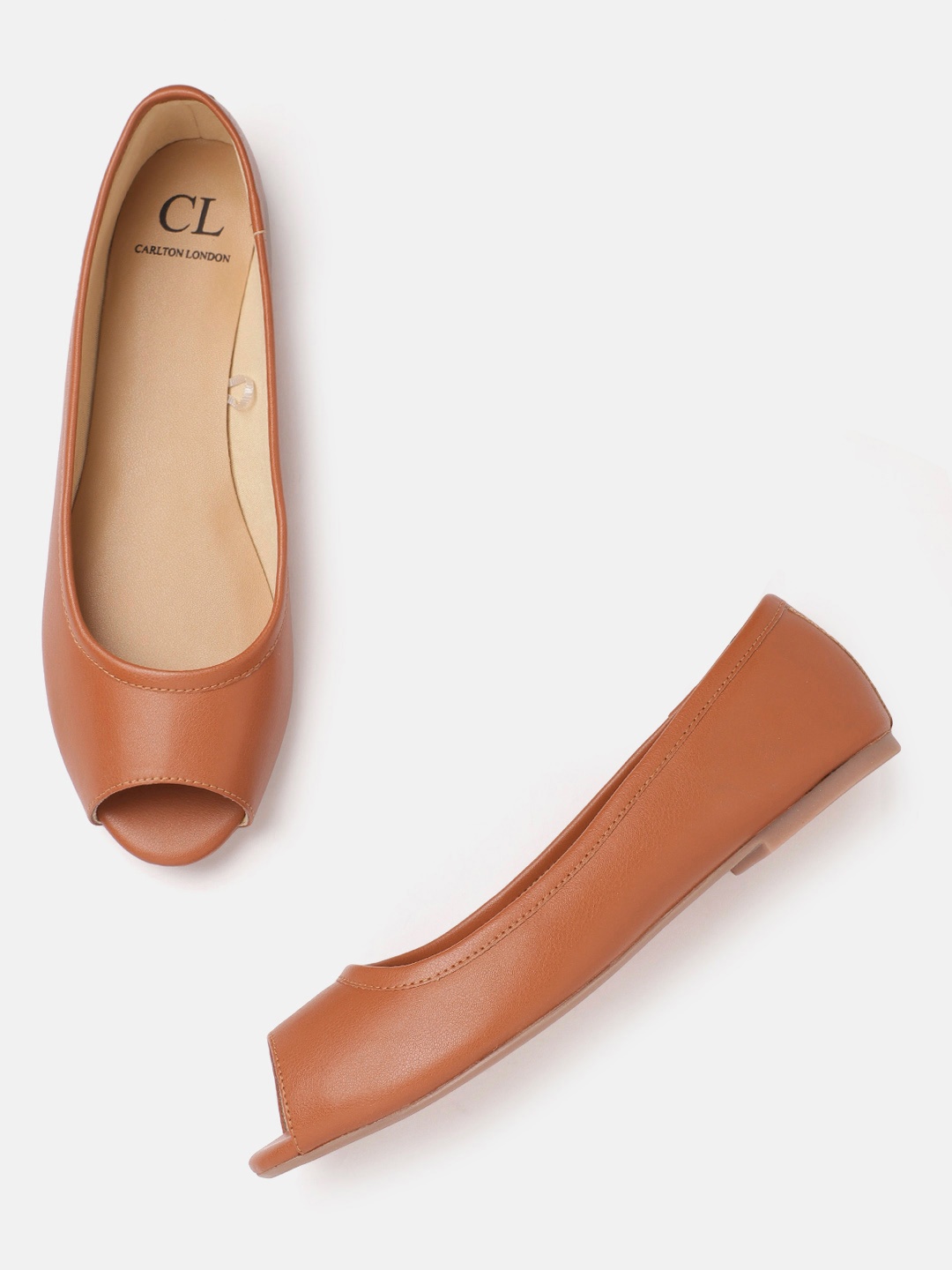 

Carlton London Women Tan Brown Peep Toe Flats