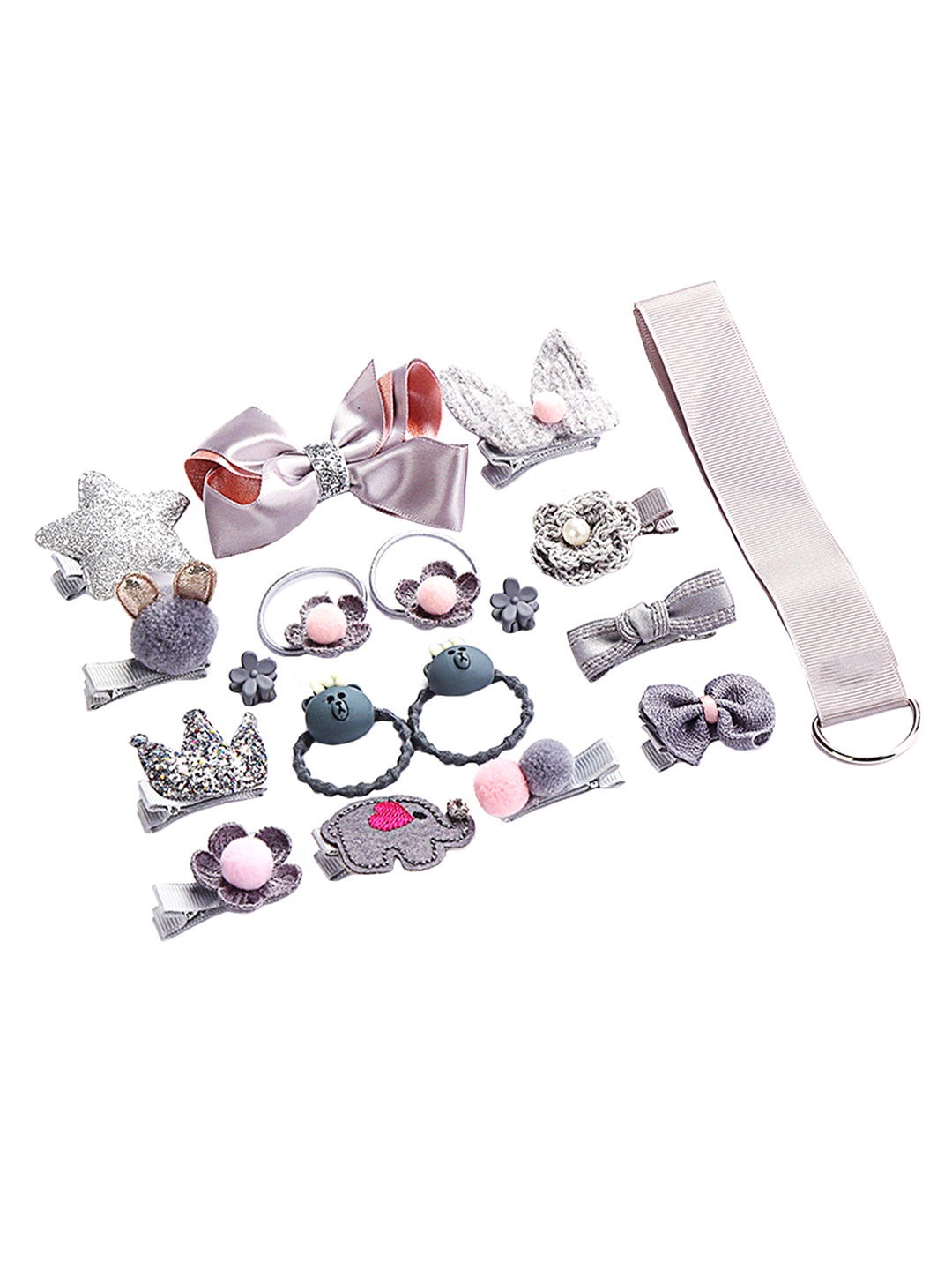 

Yellow Chimes Girls Set Of 18 Grey Lace Hair Accessory Set