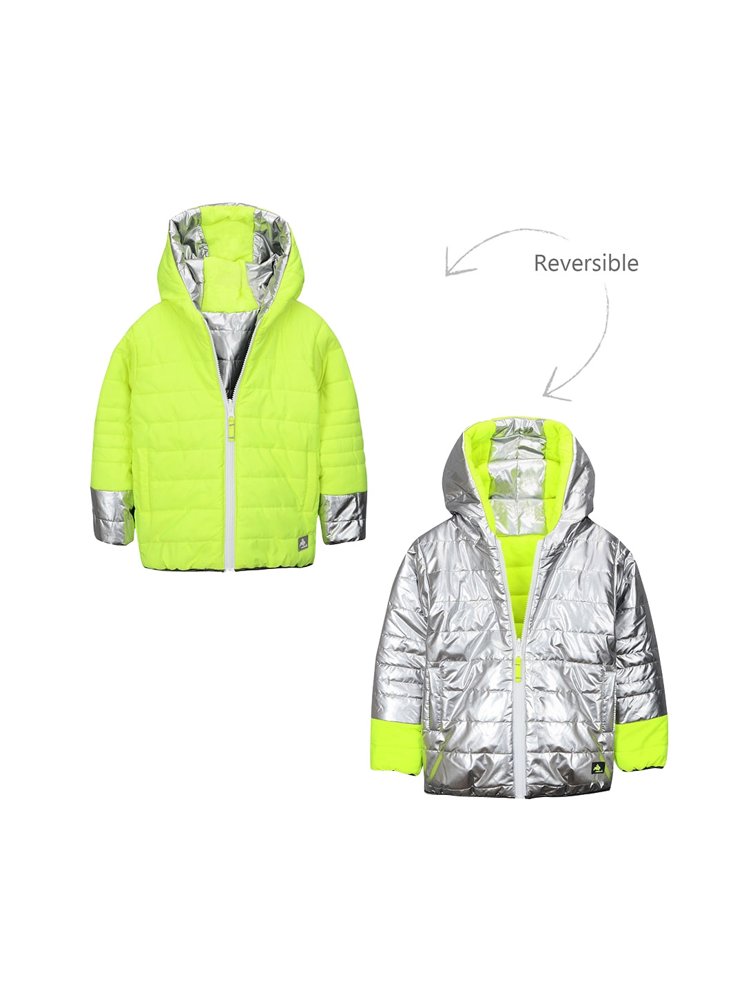 

Cherry Crumble Kids Green Striped Windcheater Puffer Reversible Jacket