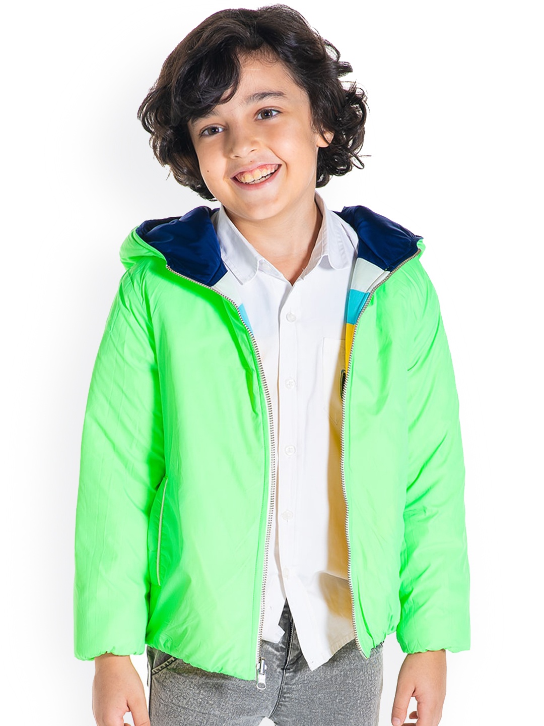 

Cherry Crumble Unisex Kids Fluorescent Green & Yellow Reversible Padded Jacket