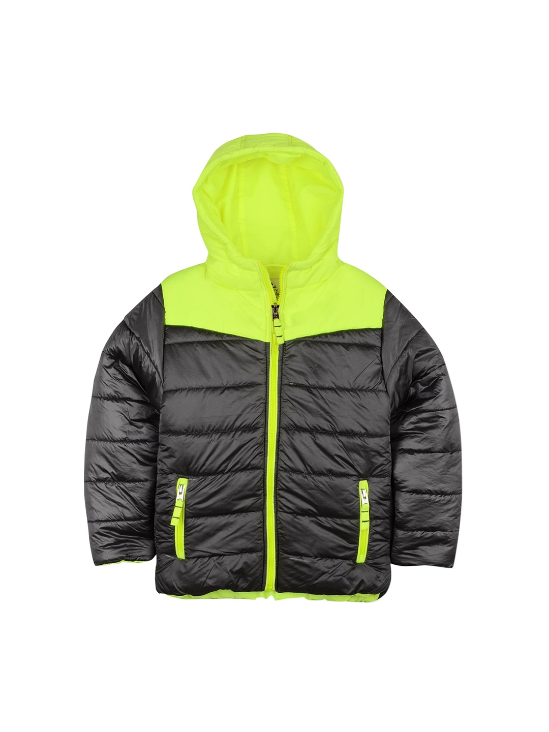

Cherry Crumble Kids Grey & Fluorescent Green Colourblocked Insulator Padded Jacket