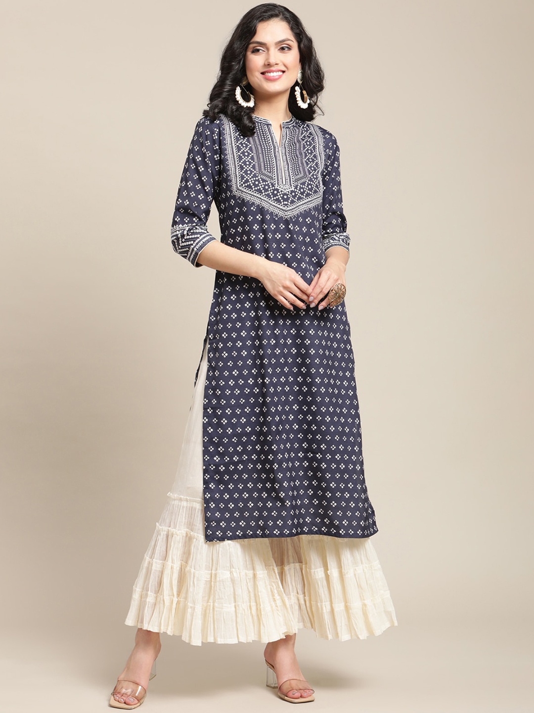 

Varanga Women Navy Blue Ethnic Motifs Printed Kurta