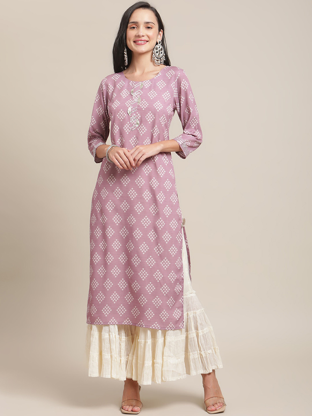

Varanga Women Mauve Bandhani Printed Kurta