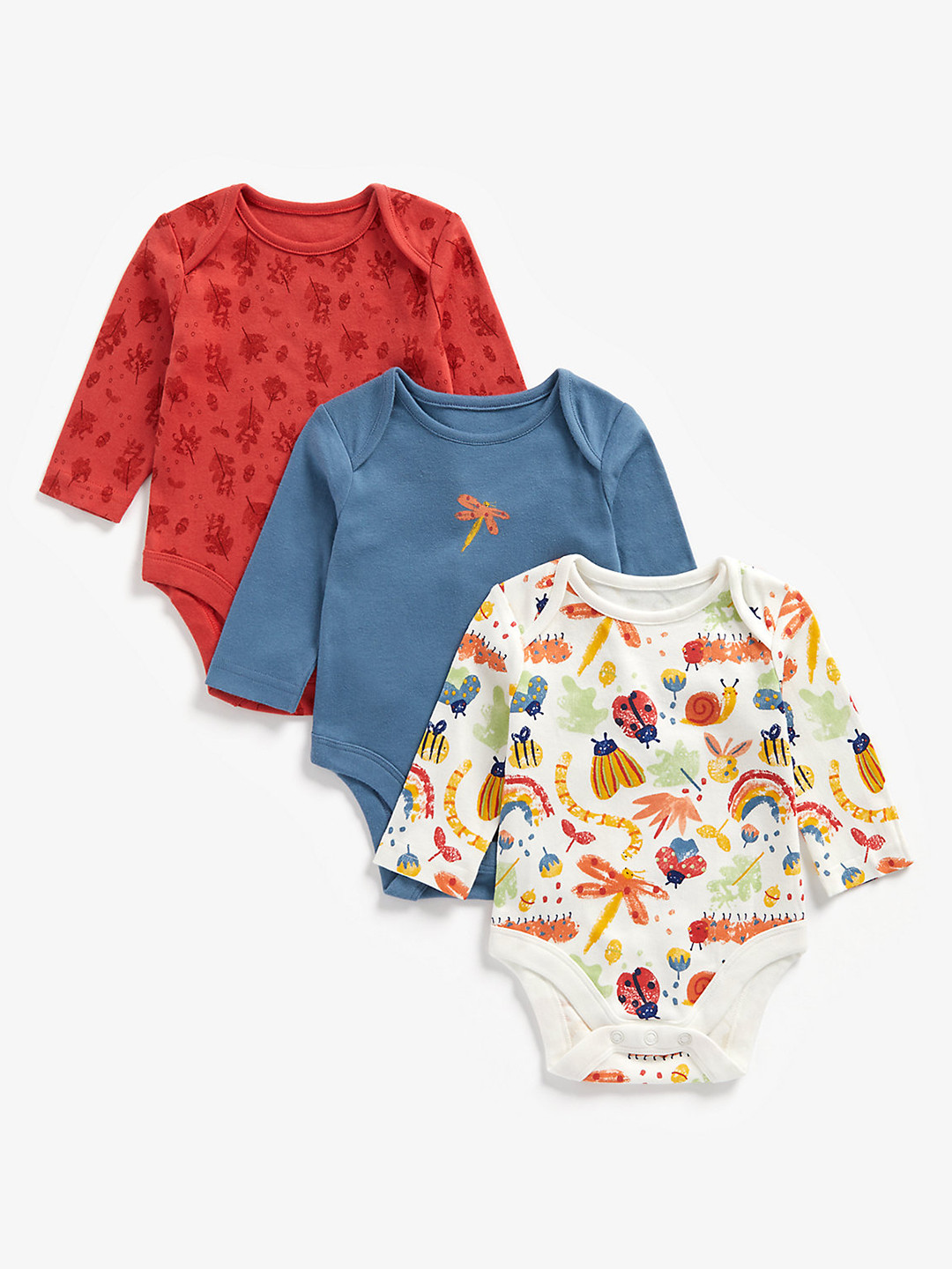 

mothercare Infant Boys Pack Of 3 Full Sleeves Pure Cotton Bodysuits, Red