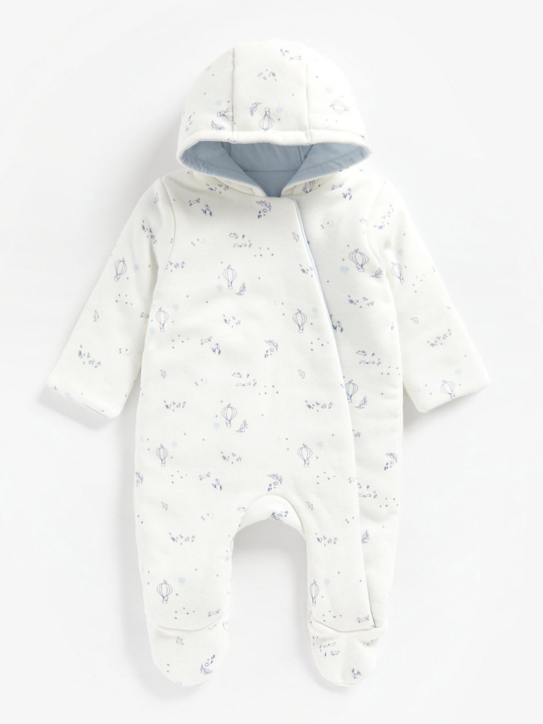 

mothercare Infant Boys White Printed Snowsuit Pure Organic Cotton Hooded Sleepsuit