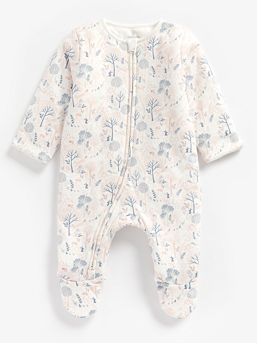 

mothercare Infant Girls White Printed Pure Cotton Wadded Sleepsuit