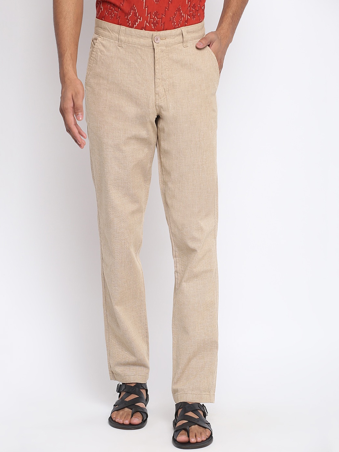 

Fabindia Men Beige Slim Fit Trousers