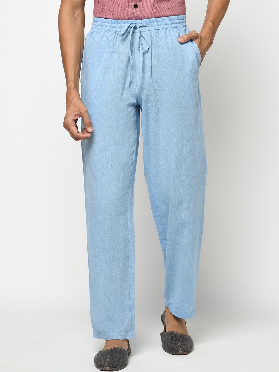 

Fabindia Men Blue Solid Trousers