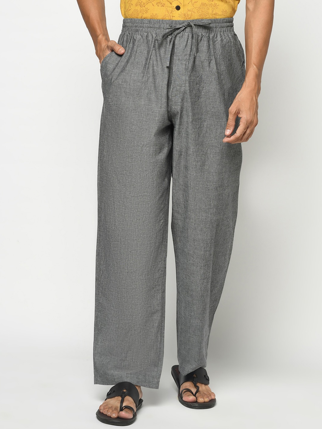 

Fabindia Men Grey Parallel Trousers