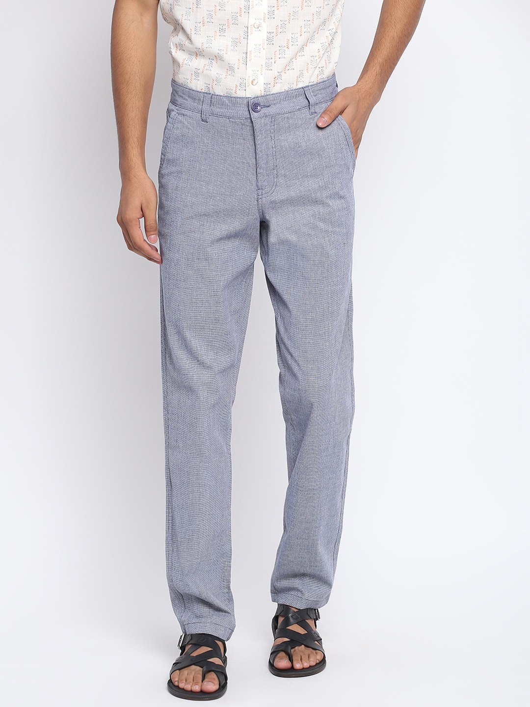 

Fabindia Men Blue Textured Trousers