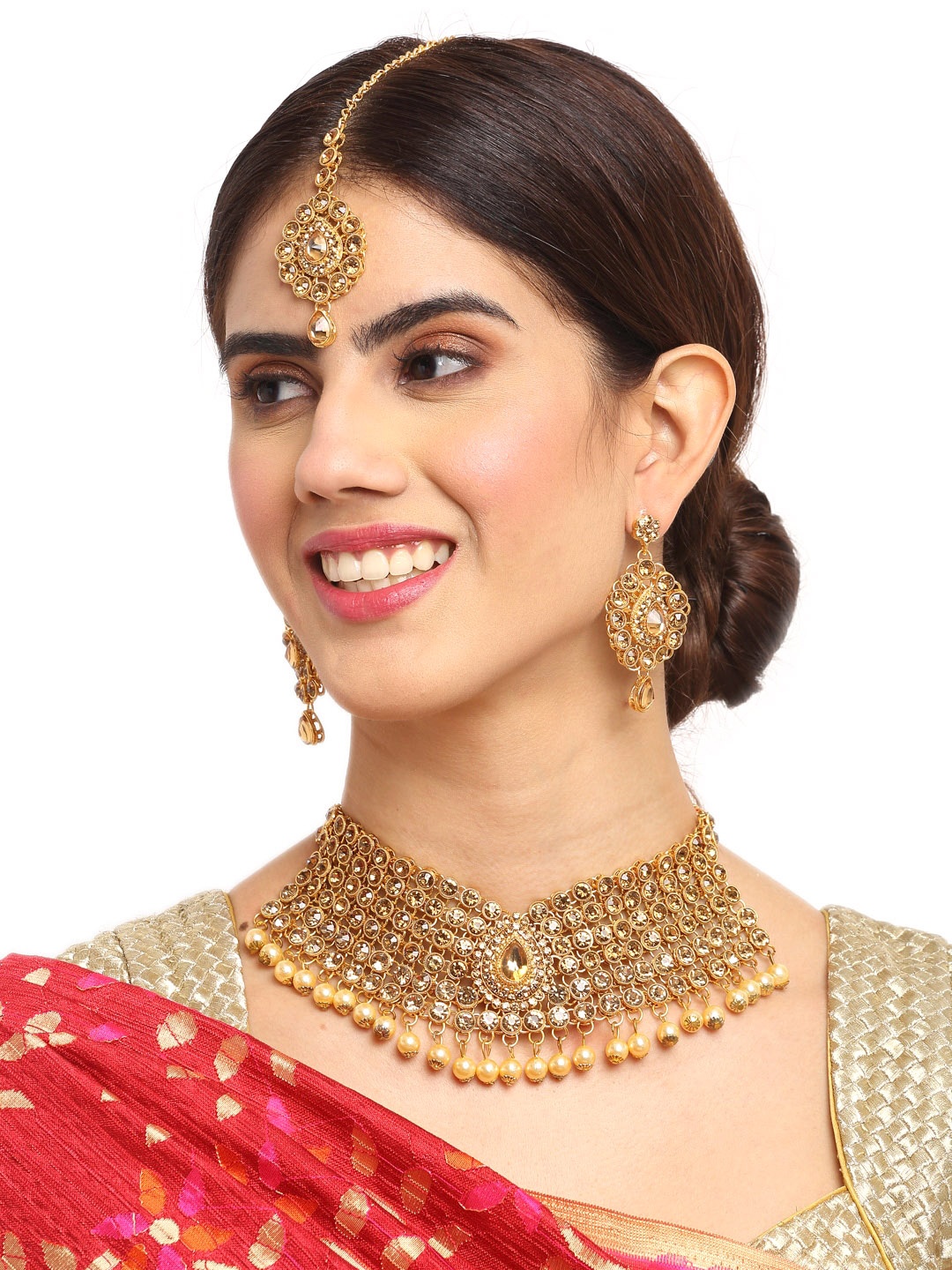 

NEUDIS Gold-Plated Stone-Studded Beaded Jewellery Set