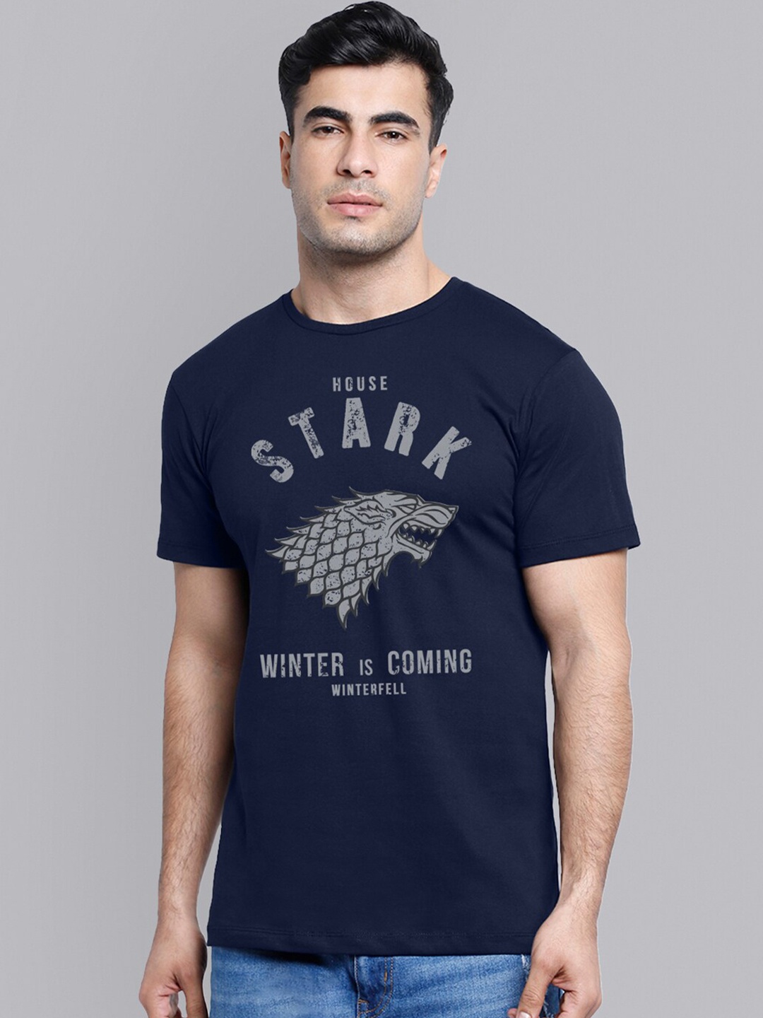 

Free Authority Men Blue Game Of Thrones featured Graphic Printed T-shirt