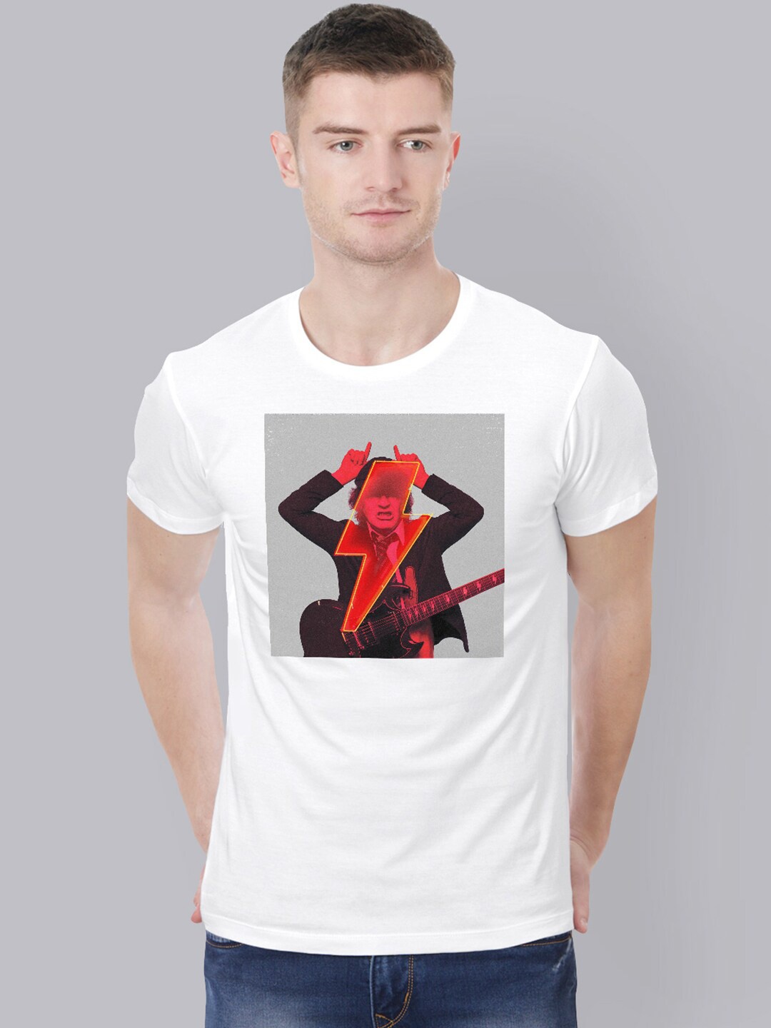 

Free Authority Men White Pure Cotton Graphic ACDC Printed Pure Cotton T-shirt