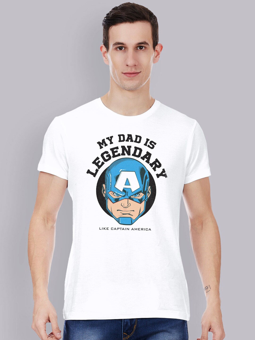 

Free Authority Men White Captain America Printed Pure Cotton T-shirt