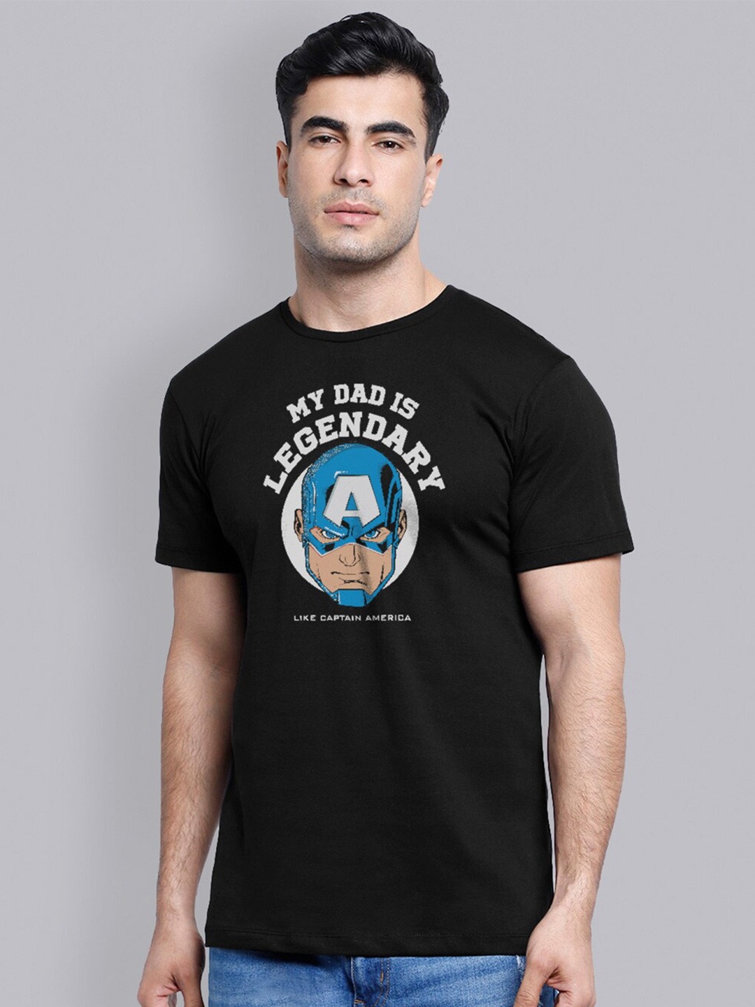 

Free Authority Men Black Captain America Printed Pure Cotton T-shirt