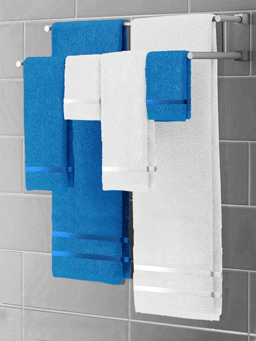 

Story@home Set Of 6 Blue & White Solid Pure Cotton 450 GSM Towel Set