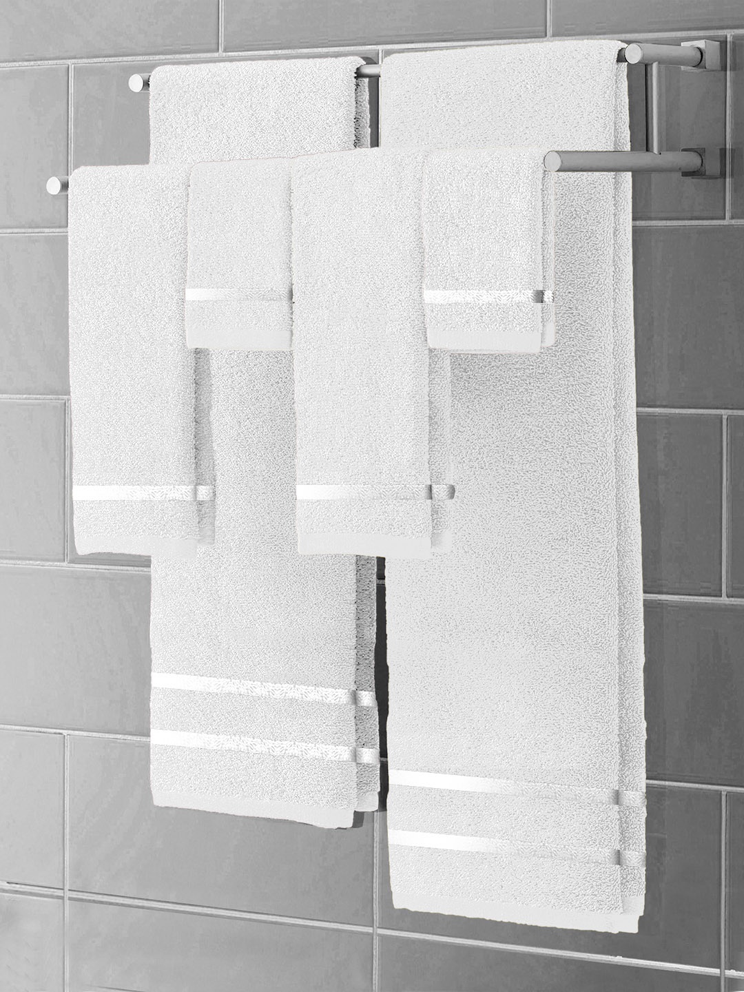 

Story@home Set Of 6 White Solid Pure Cotton 450 GSM Towel Set