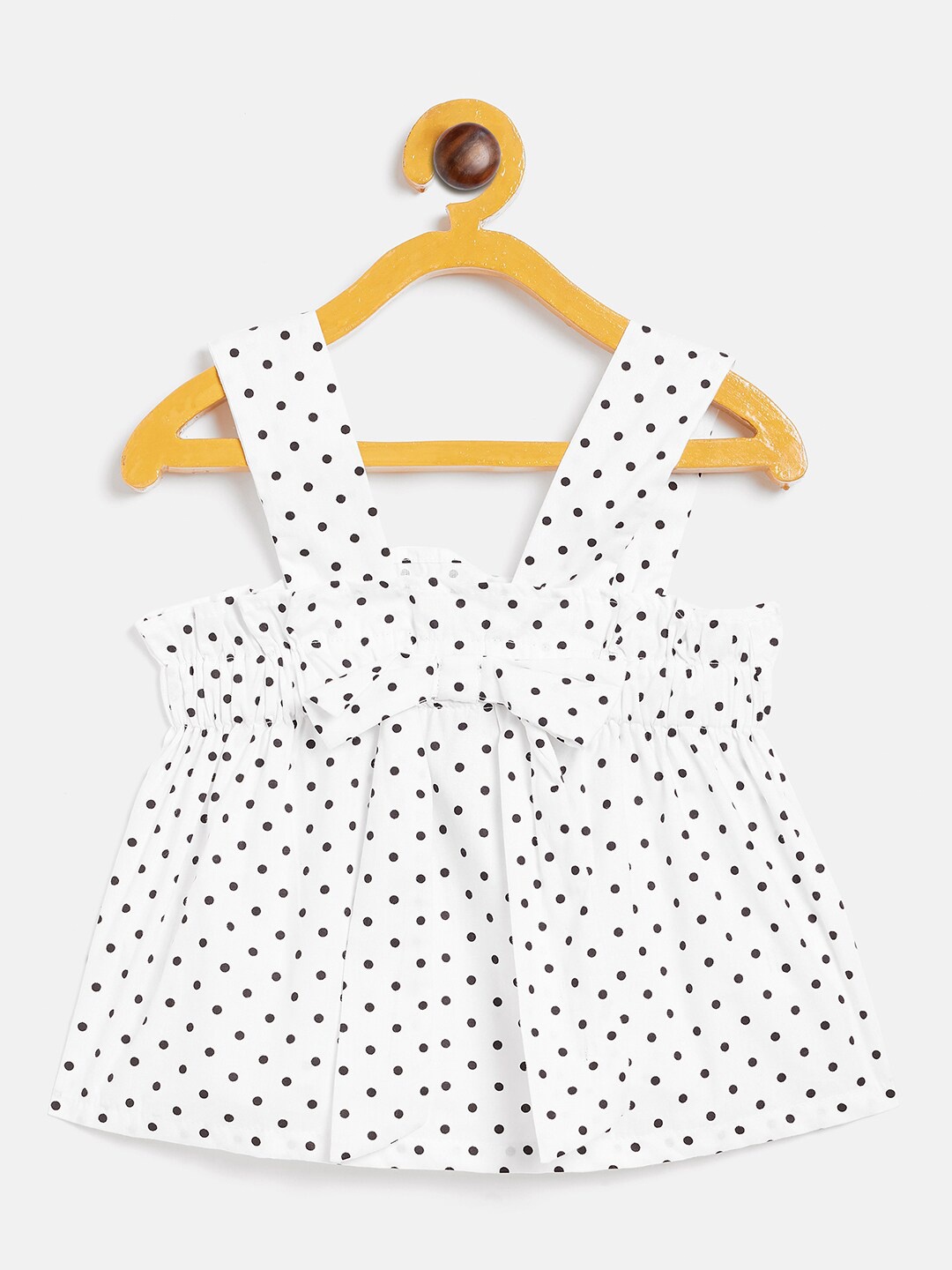 

KIDKLO White Polka Dots Printed Pinafore Dress With Bow Detailing