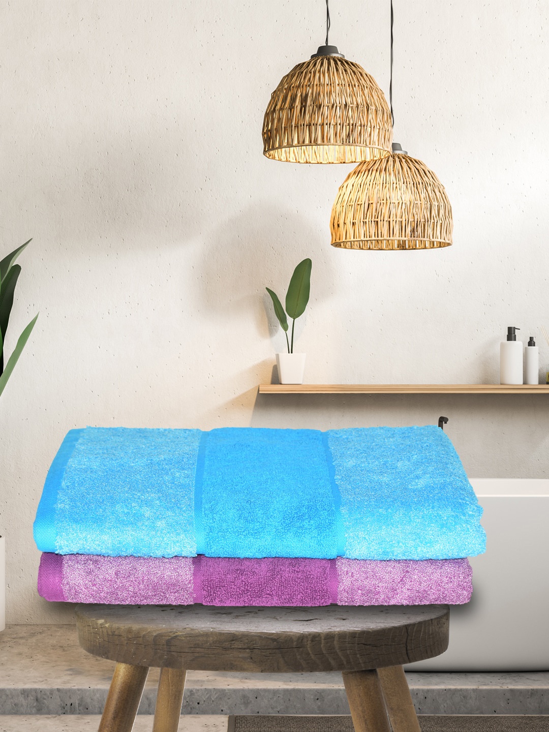 

BIANCA Pack of 2 Blue & Purple Cotton Bath Towels