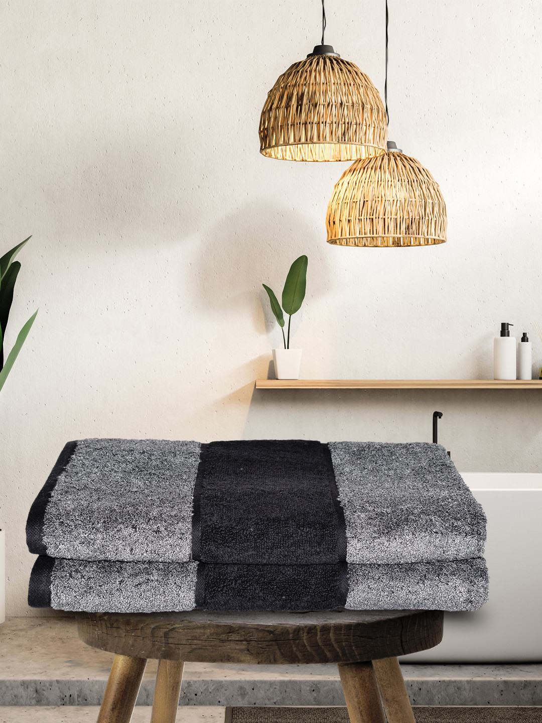 

BIANCA 2 Pieces Black & Grey Zero-Twist 100% Cotton Ultra-Fluffy Towels