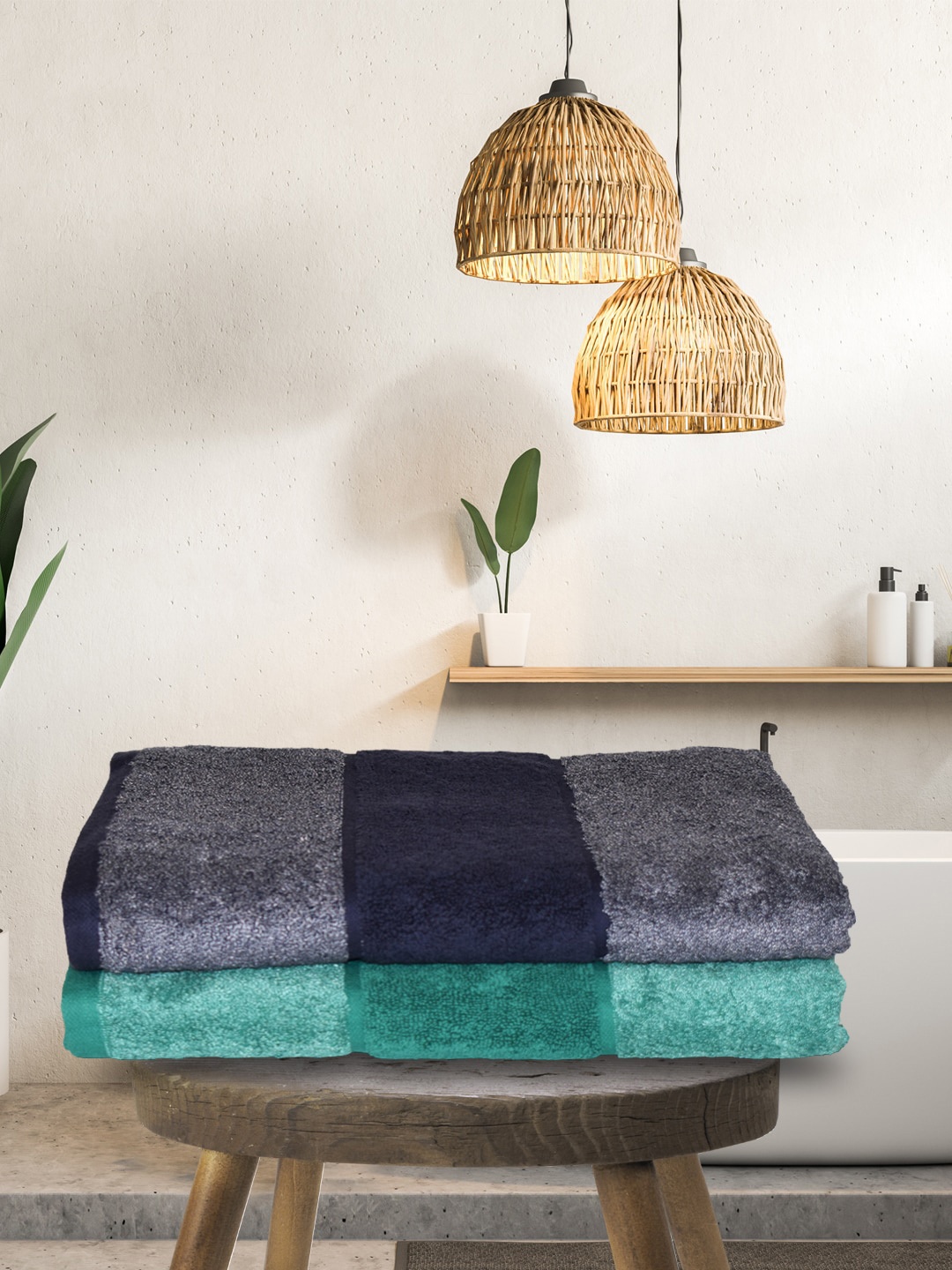 

BIANCA Grey & Turquoise Blue Set of 2 Pure Cotton 500 GSM Bath Towel