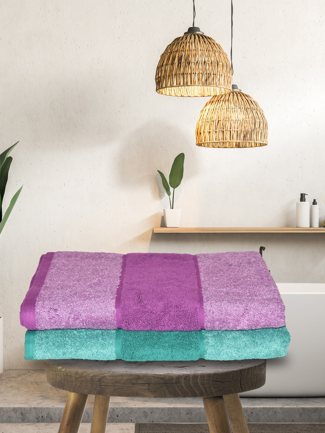 

BIANCA Pack of 2 Purple & Turquoise Blue Cotton Bath Towels