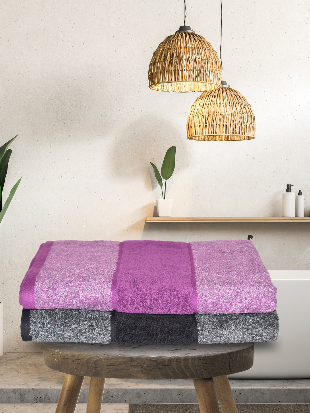 

BIANCA Set of 2 Cotton Ultra-Fluffy Bath Towel, Purple