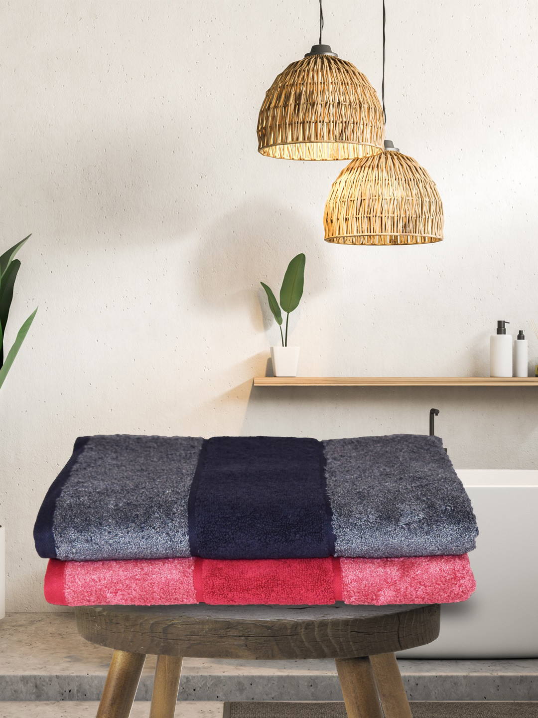 

BIANCA Set of 2 Grey & Pink Colourblocked Cotton Ultra-Fluffy Bath Towels