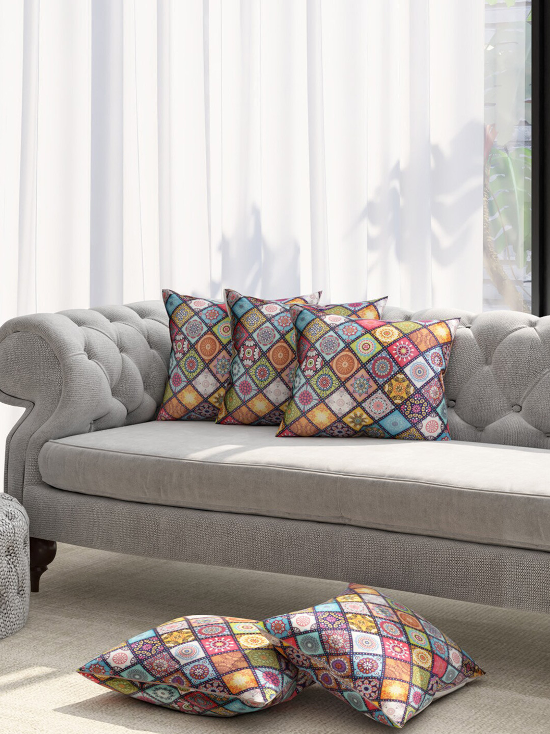 

TAG 7 Blue & Pink Set of 5 Ethnic Motifs Square Cushion Covers