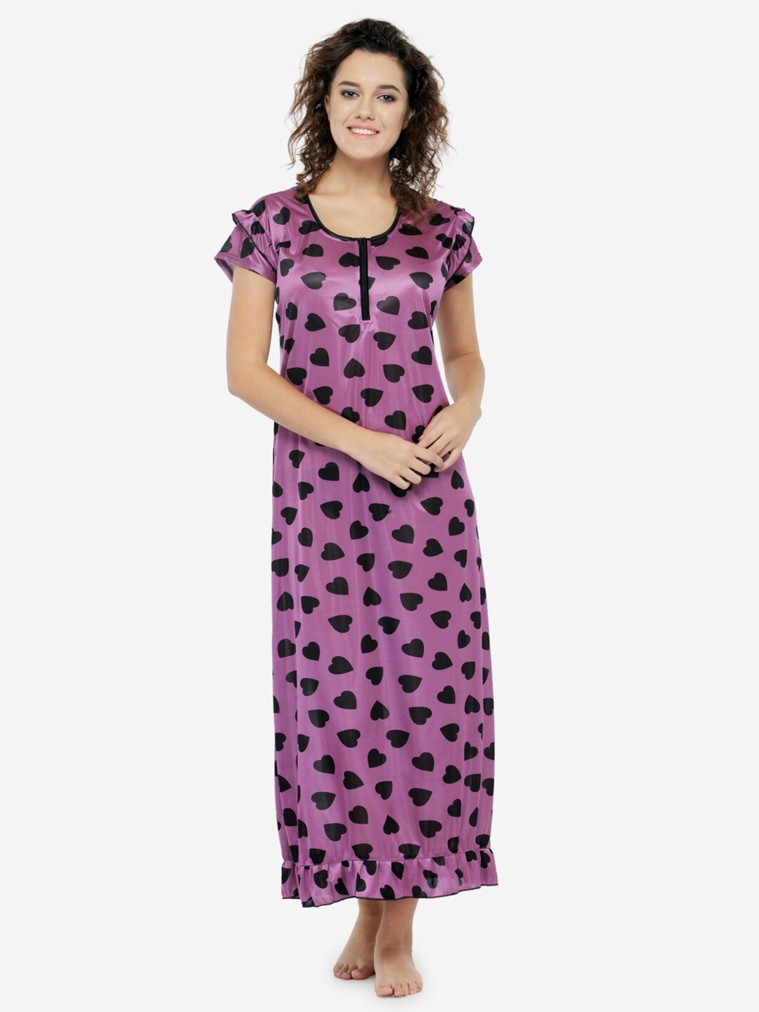 

N-Gal Purple & Black Printed Nightdress
