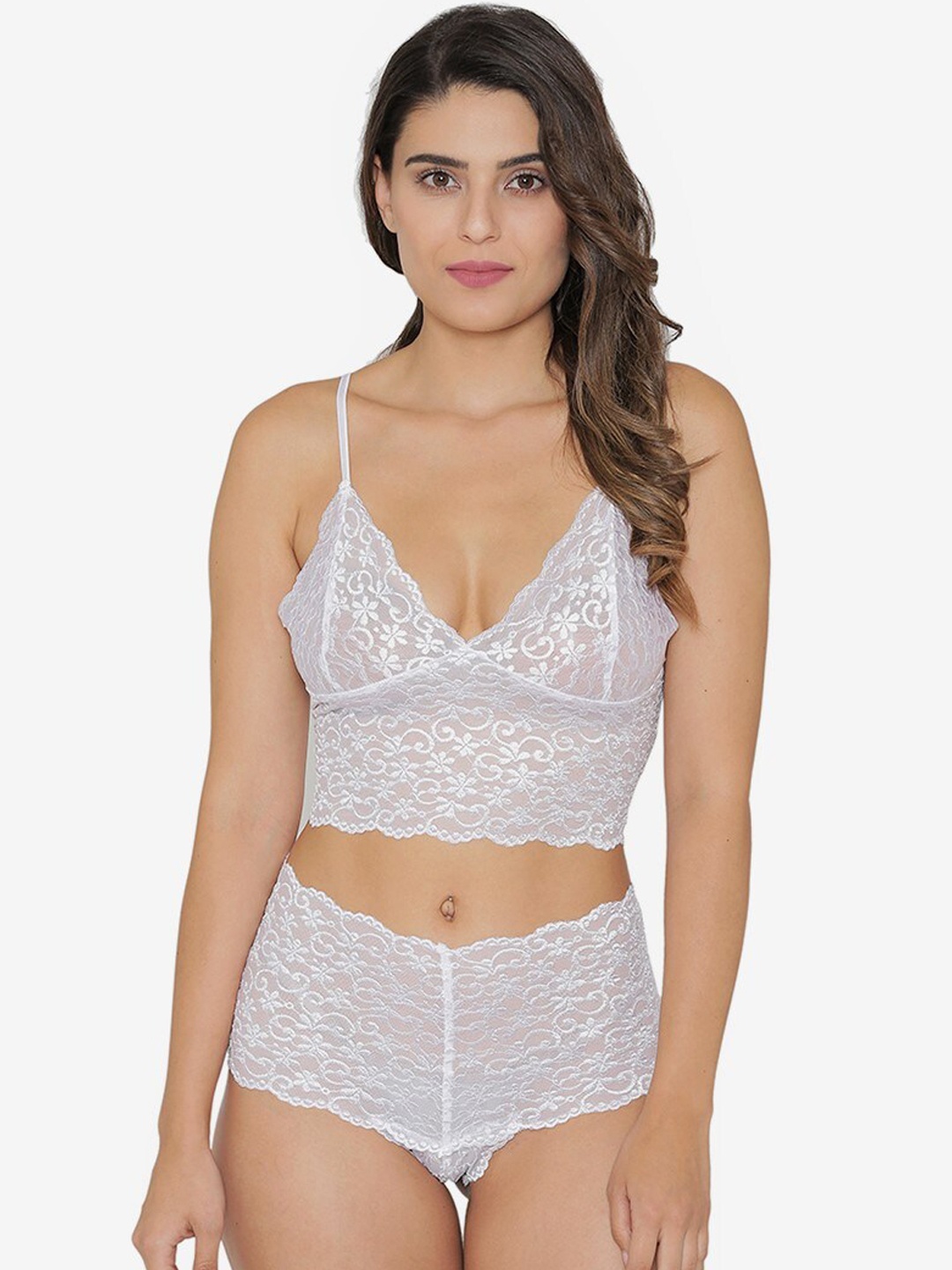 

N-Gal Women White Self-Design Lingerie Set - NR1010