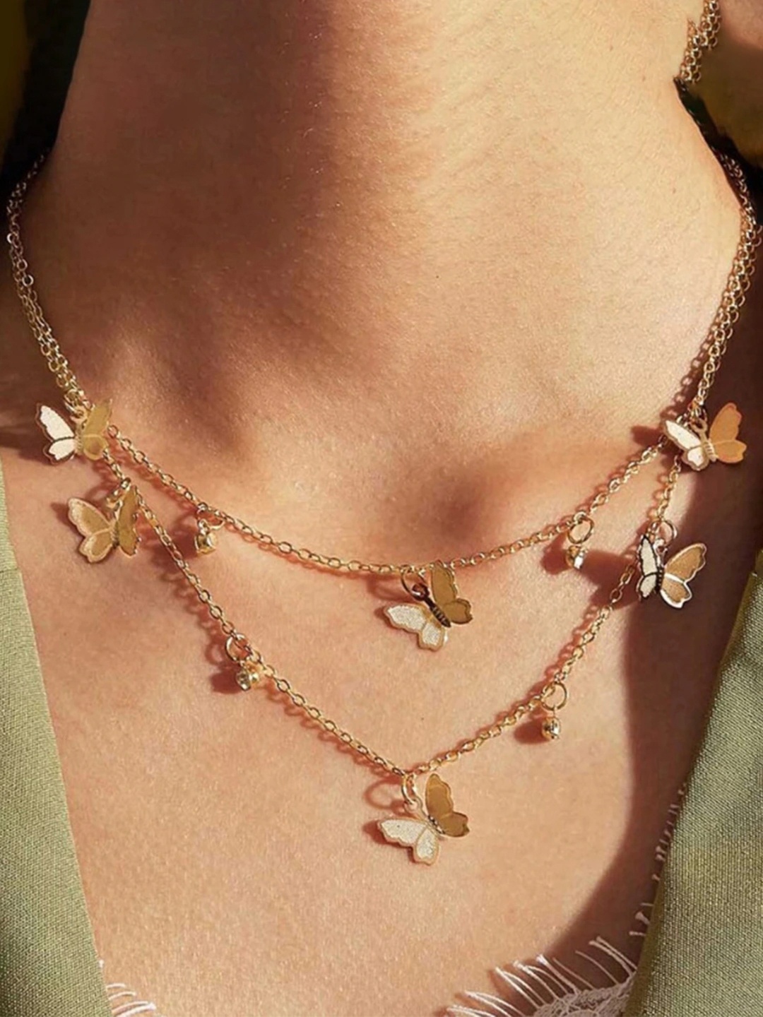 

Yellow Chimes Gold-Toned Copper Butterfly Hangings Layered Necklace